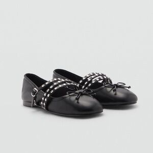 Mango MNG Studded Ballet Flats with Straps in Black Euro 38 US 7.5 Brand New